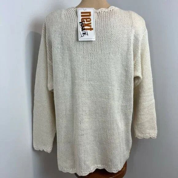 90s Brand New Next Issue Womens Medium Ramie Blend Granny Square Sweater Cottage - Picture 6 of 15
